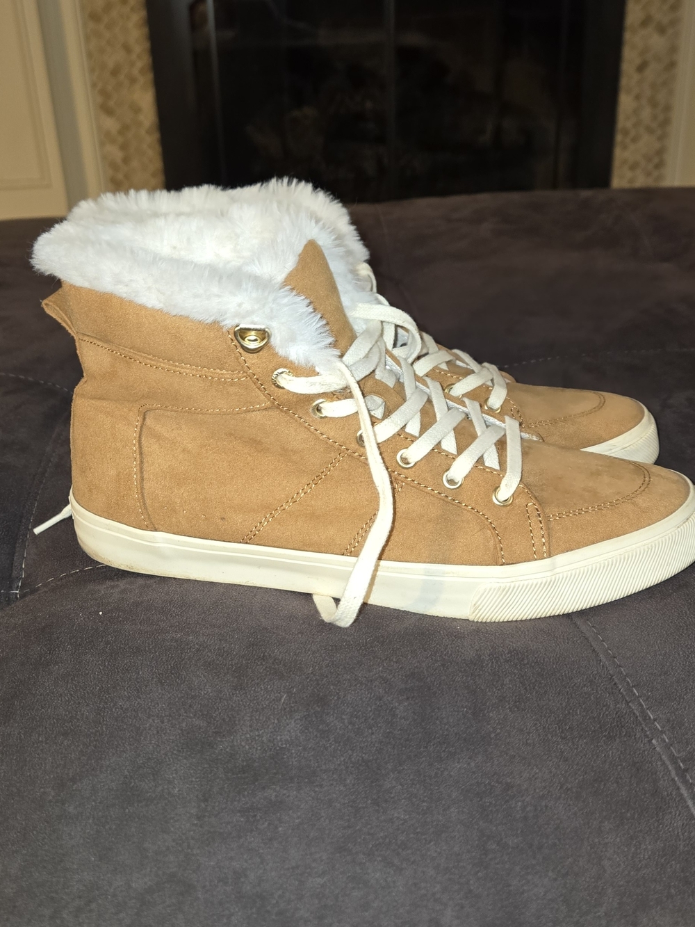 Old Navy Women’s Tan Faux-Shearling High-Top Sneakers